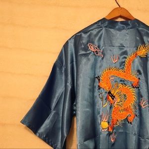 Vintage Blue Embroidered Dragon Kimono